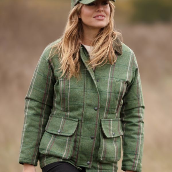 Superbe Manteau Femme En Tweed Derby – Taille 10 (S) Vert Avec Poches