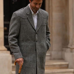 Pardessus homme coupe classique Harris Tweed Kensington Steel Grey Le Marchand du Glen