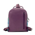Vue arrière du petit sac à dos Harris Tweed® en cuir végan violet montrant les bretelles ajustables et une poche de sécurité zippée verticale.