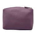 Vue arrière de la trousse de toilette Harris Tweed® montrant le cuir végan de couleur prune assorti.