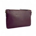 Dos en cuir végan bordeaux de la pochette bandoulière Harris Tweed®, finitions de qualité et sangle ajustable.